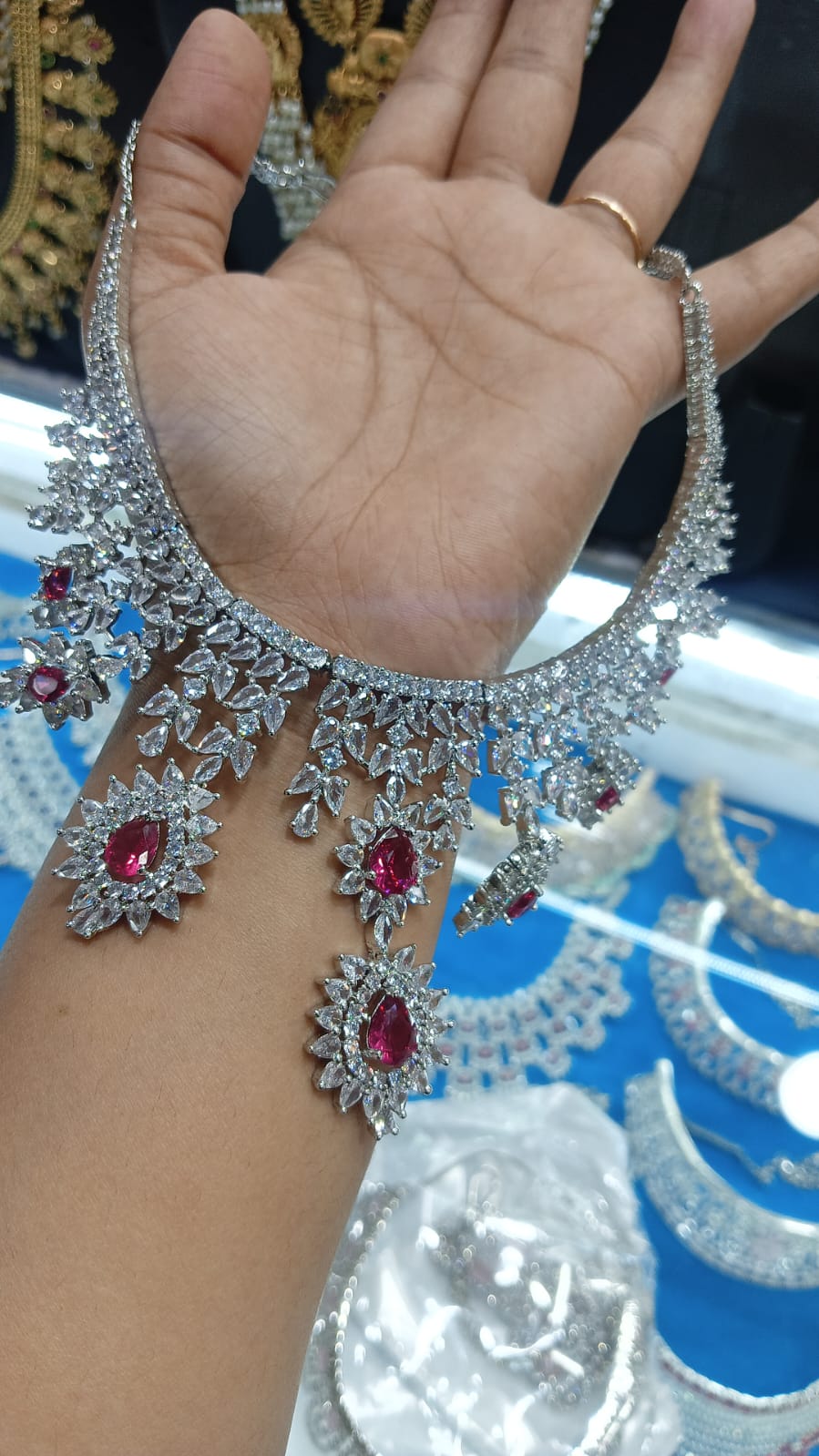 Luxurious Mutli Layer Crystal Maroon Necklace Set