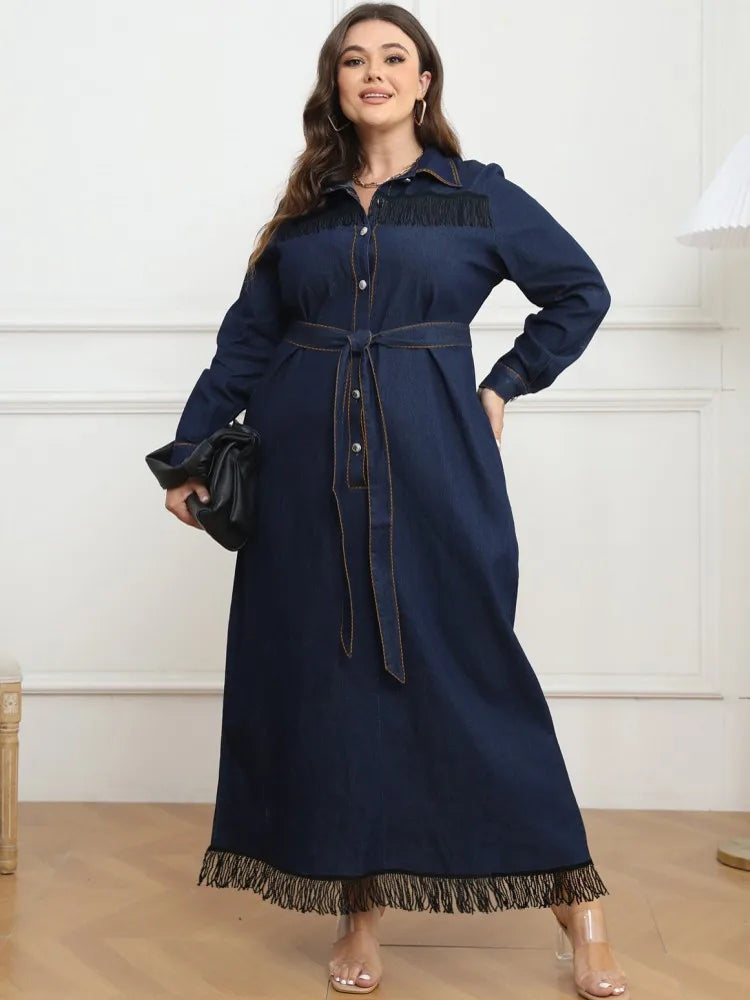 Tassel Fringe Plus Size Denim Style Dress