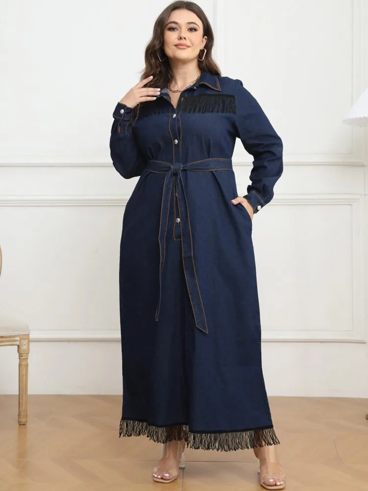 Tassel Fringe Plus Size Denim Style Dress