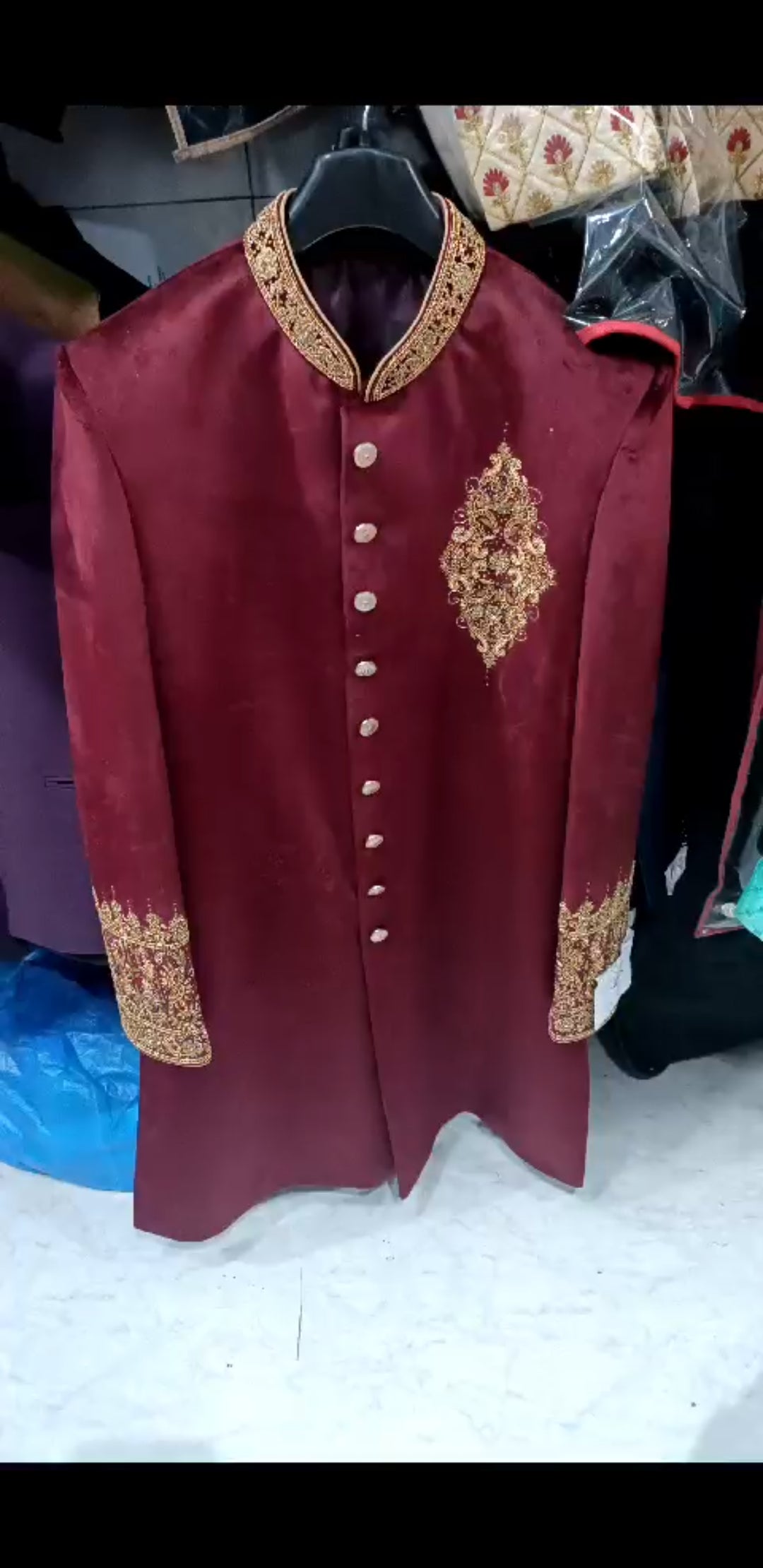 Boys Men Regal High Colar Suede Suit 2pc Garment Sherwani