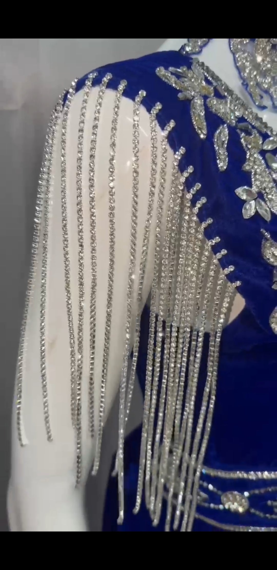 Velvet Gown with Embroidery & Detachable Neck Piece and Hand Fan