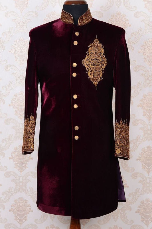 Boys Men Regal High Colar Suede Suit 2pc Garment Sherwani