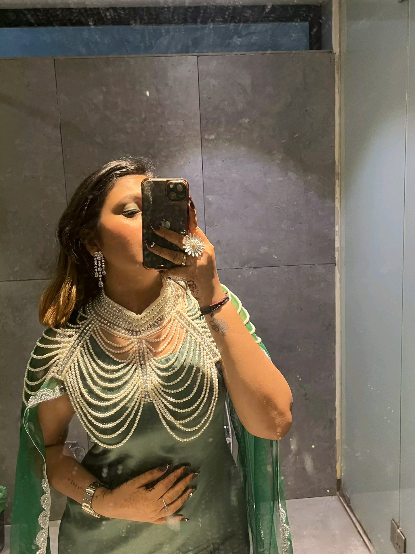 Fancy Retro Beaded Pearl White Cape Shrug Poncho