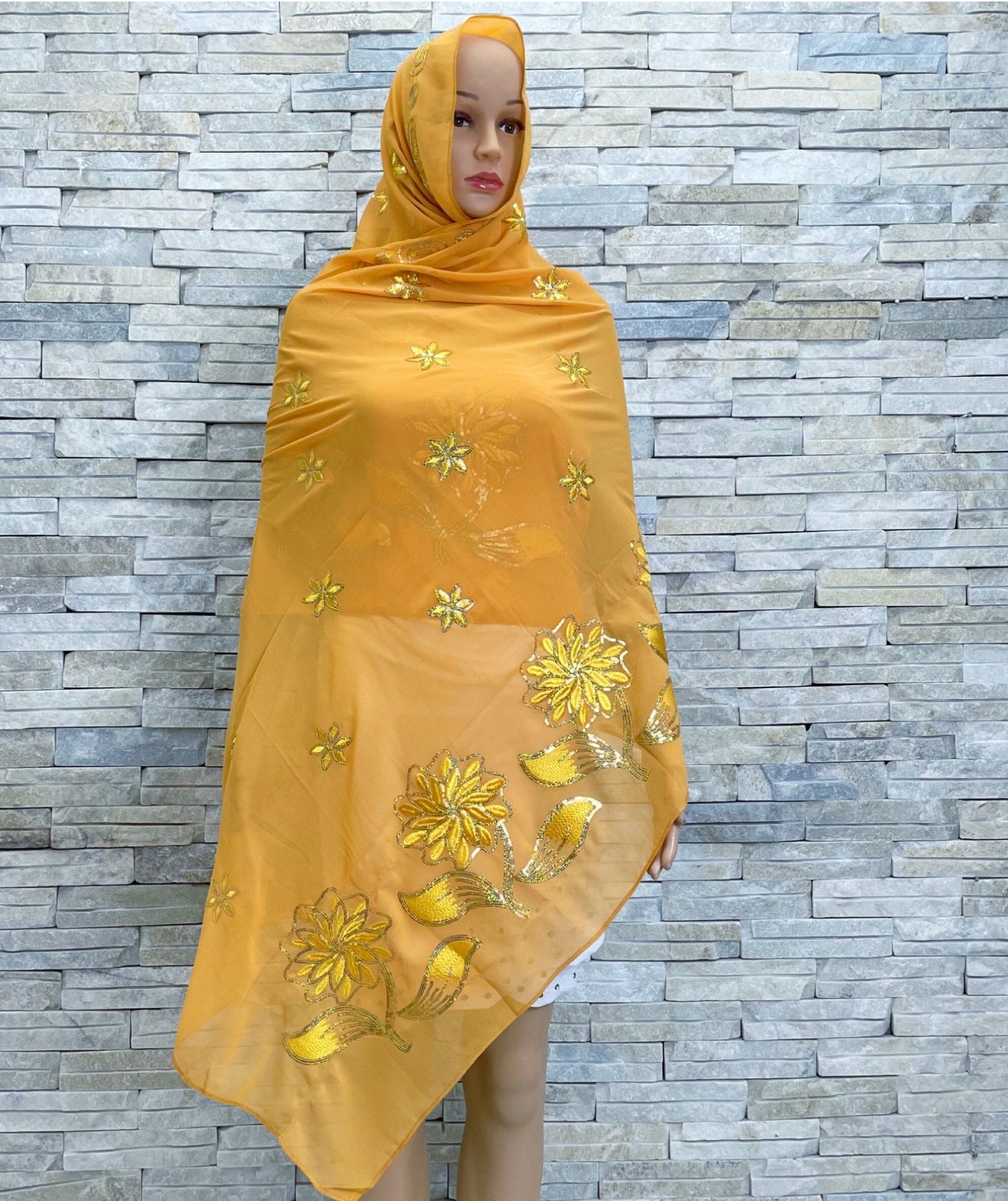 Beautiful Flower Sequin Embroidery Chiffon Fabric Wrap shawl