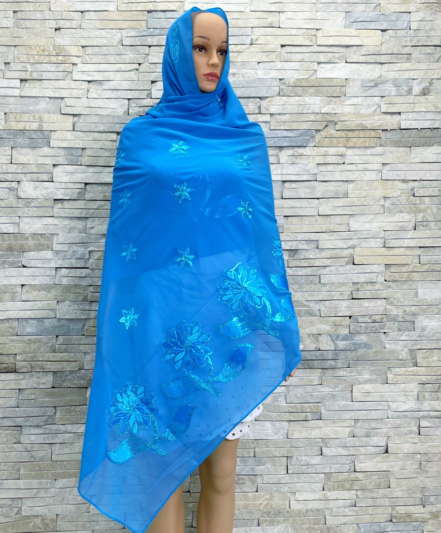 Beautiful Flower Sequin Embroidery Chiffon Fabric Wrap shawl