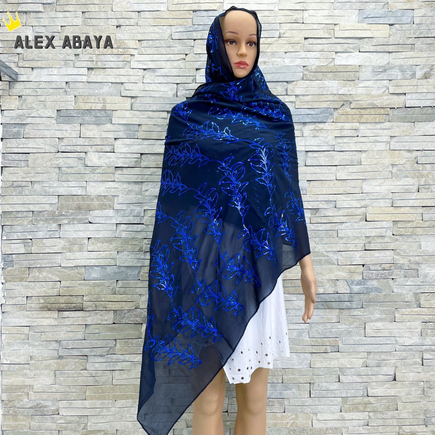 Soft Chiffon Scarf w Sequins Embroidery Shawls Wraps
