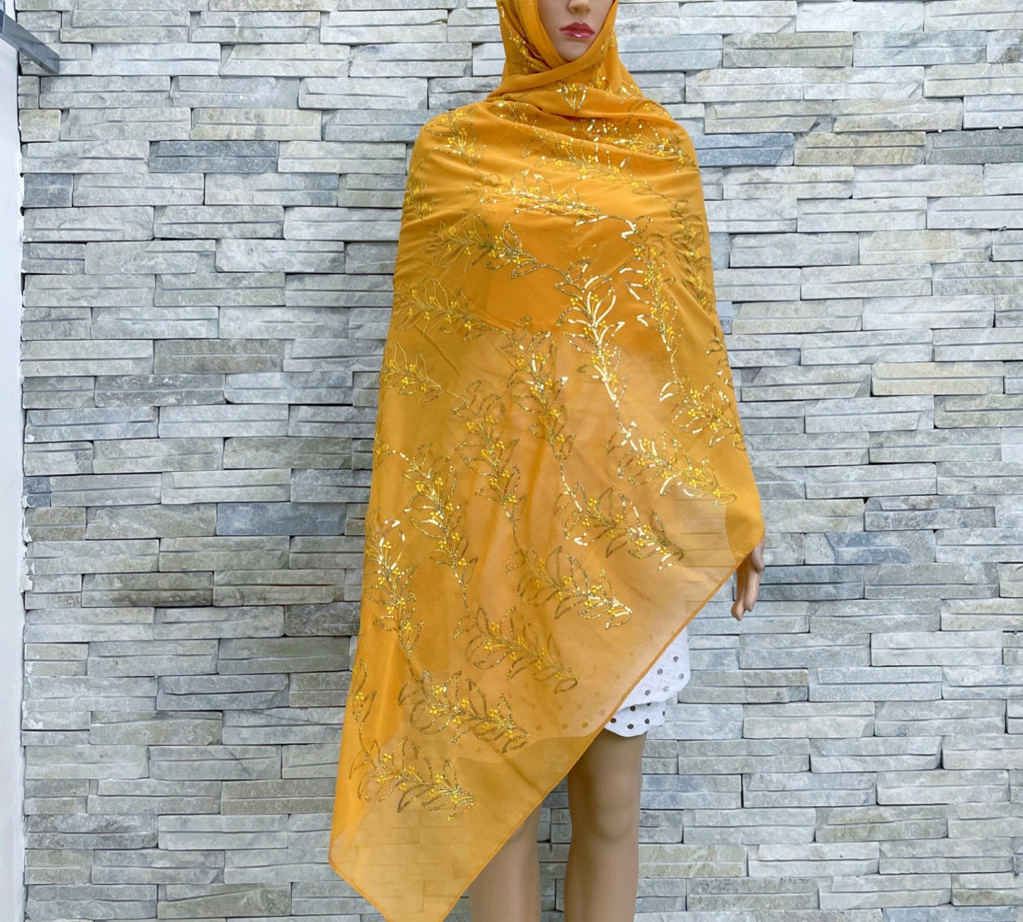 Soft Chiffon Scarf w Sequins Embroidery Shawls Wraps