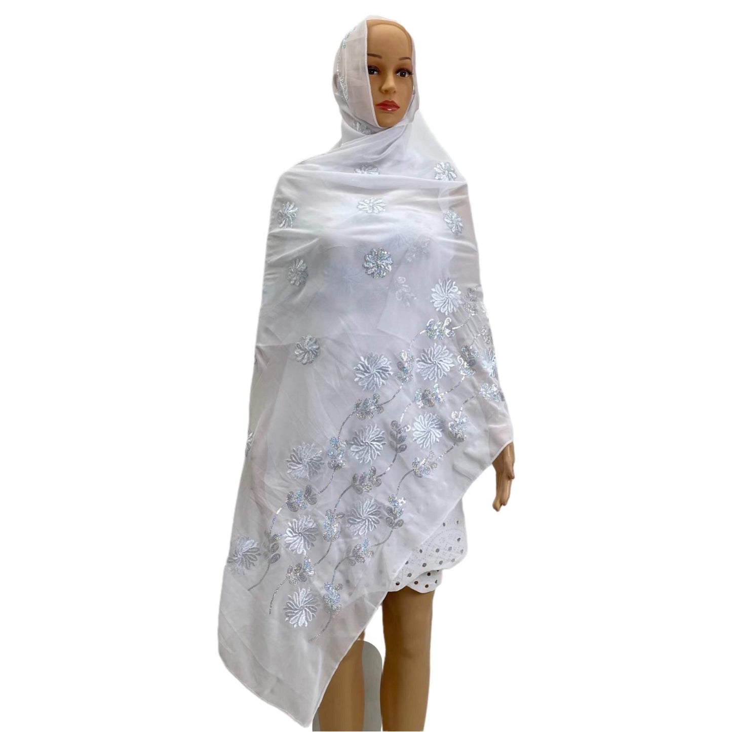Soft Chiffon Fabric Sequins Embroidery Shawl Wrap