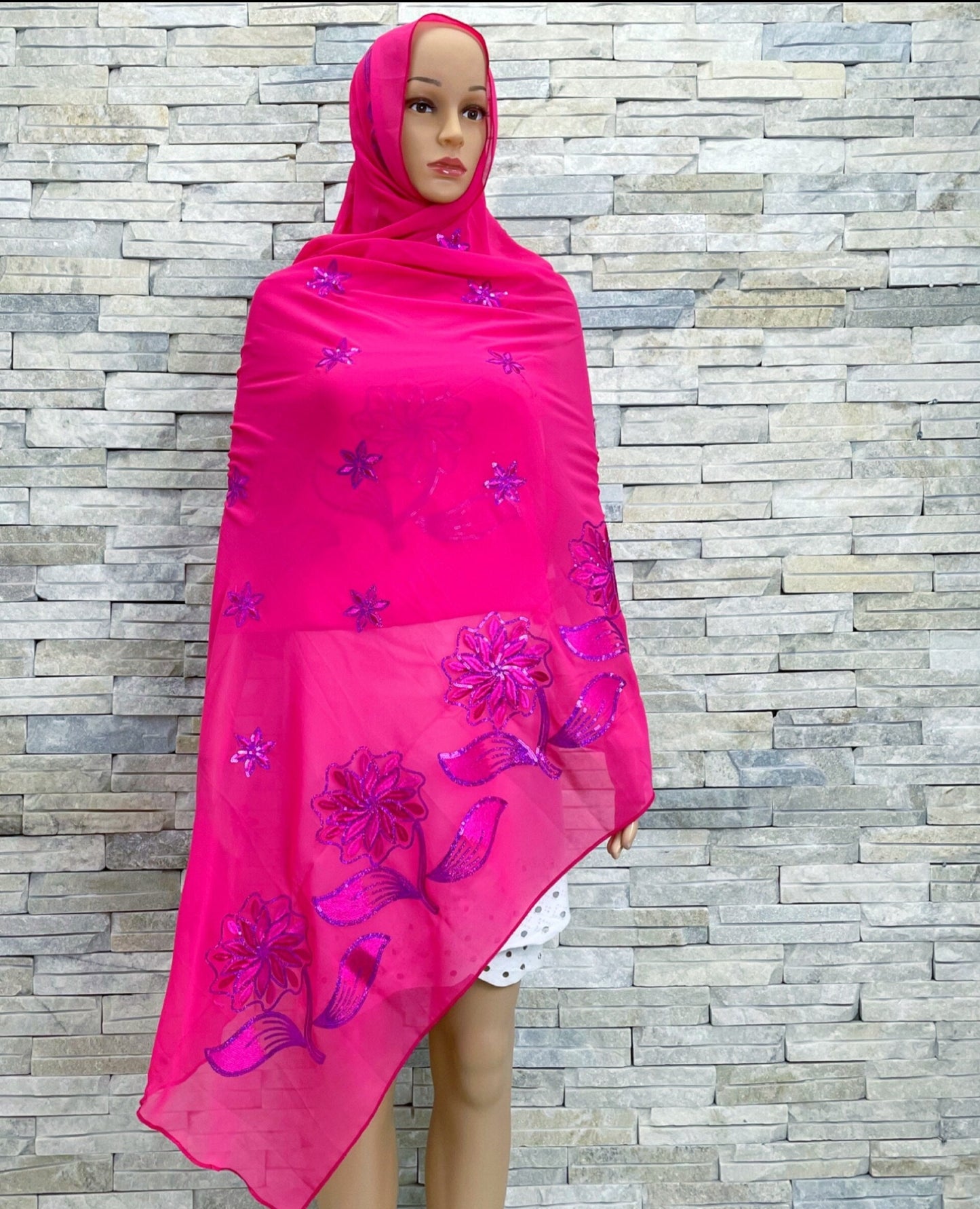 Beautiful Flower Sequin Embroidery Chiffon Fabric Wrap shawl
