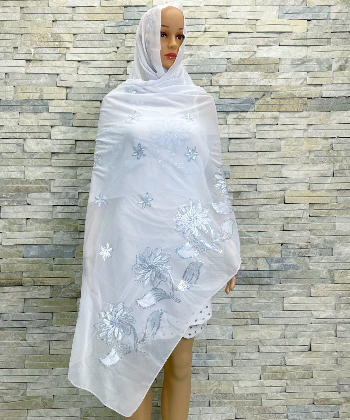 Beautiful Flower Sequin Embroidery Chiffon Fabric Wrap shawl