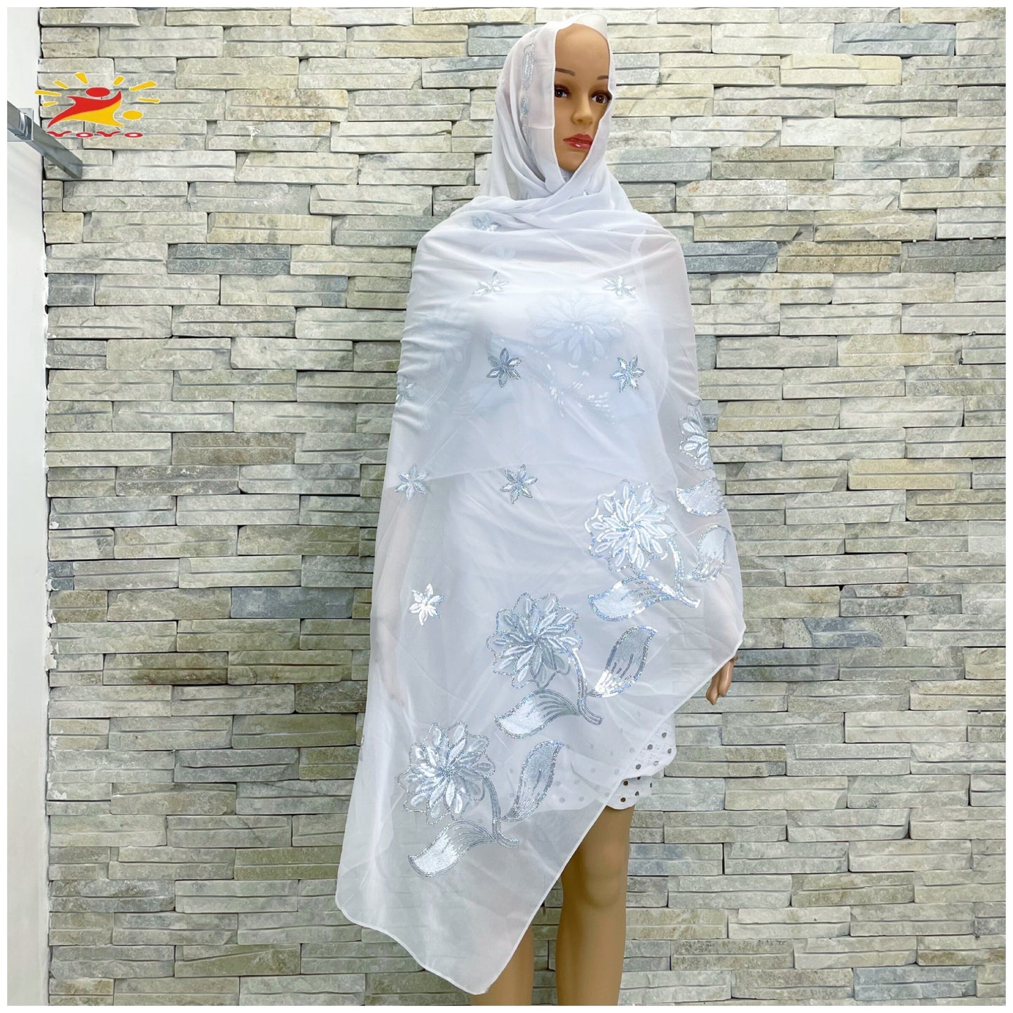 Beautiful Flower Sequin Embroidery Chiffon Fabric Wrap shawl