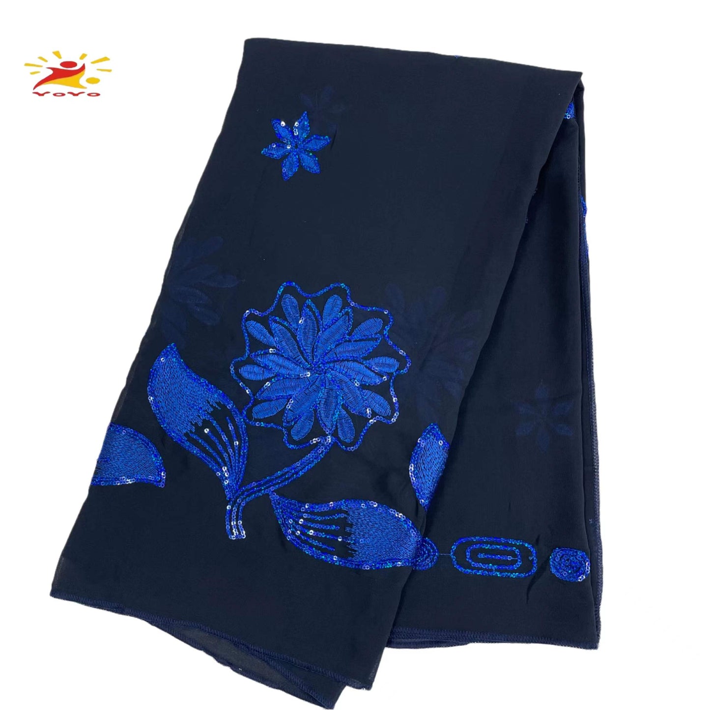 Beautiful Flower Sequin Embroidery Chiffon Fabric Wrap shawl