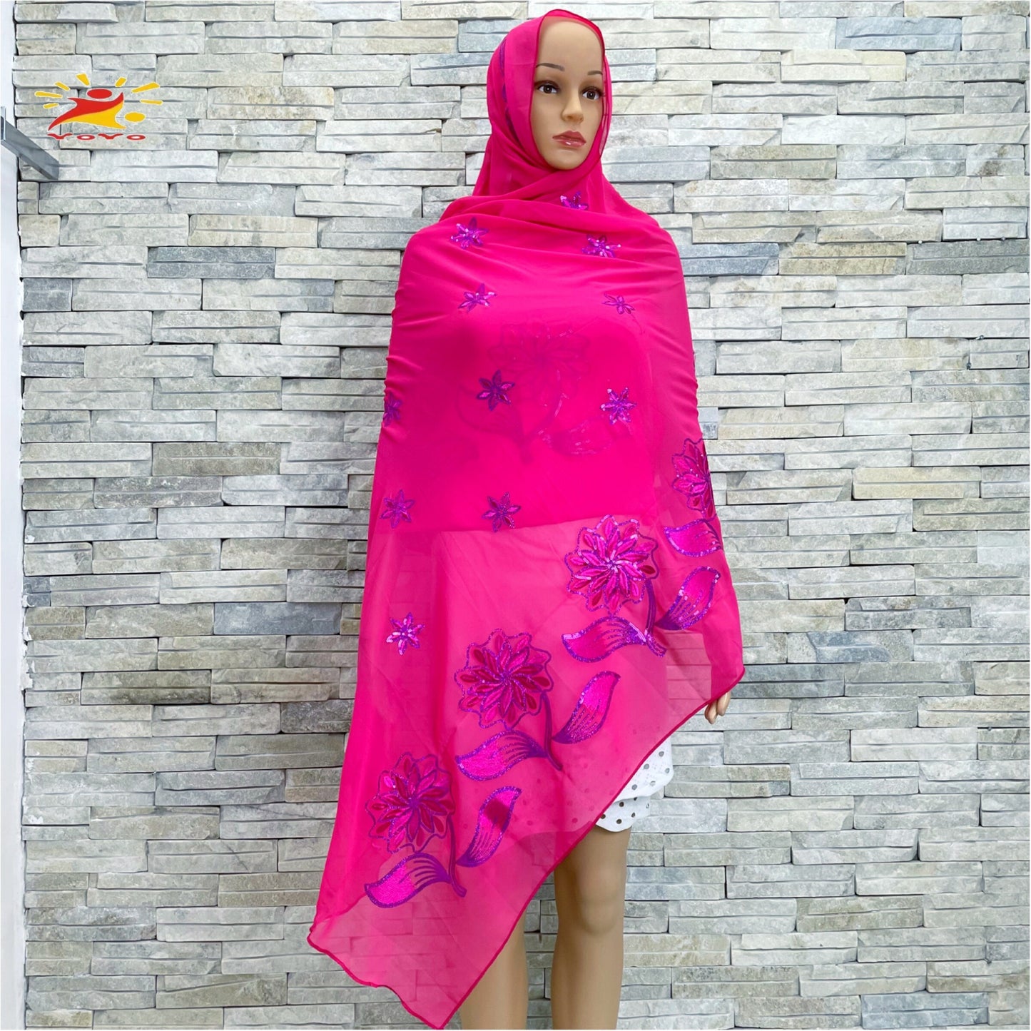 Beautiful Flower Sequin Embroidery Chiffon Fabric Wrap shawl