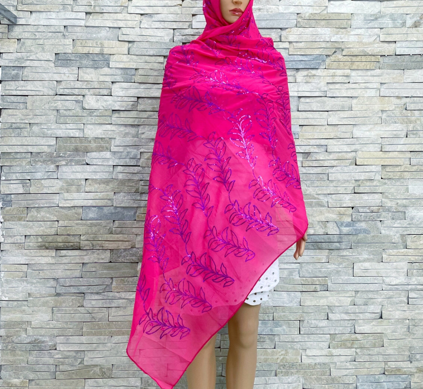Soft Chiffon Scarf w Sequins Embroidery Shawls Wraps