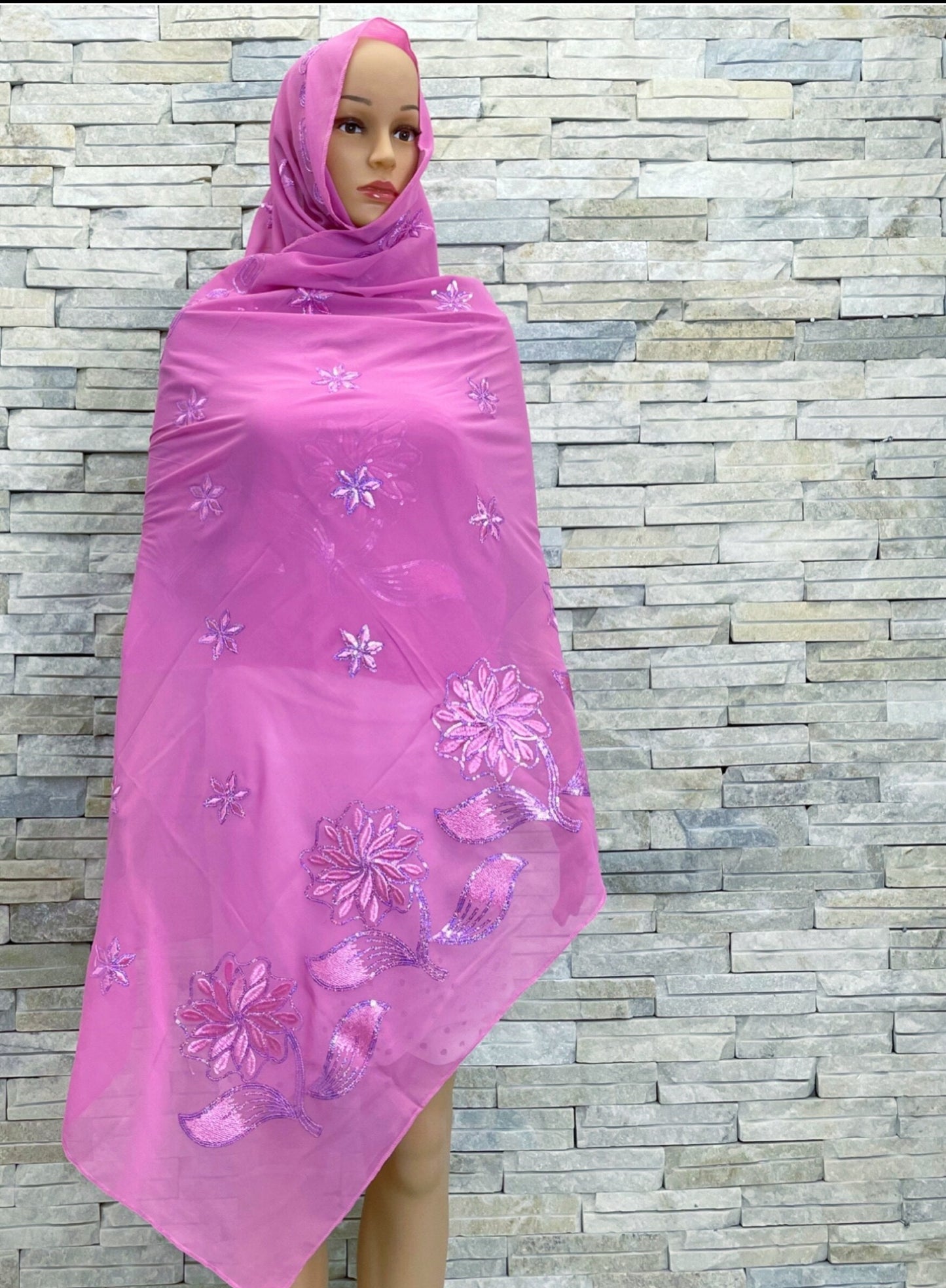 Beautiful Flower Sequin Embroidery Chiffon Fabric Wrap shawl