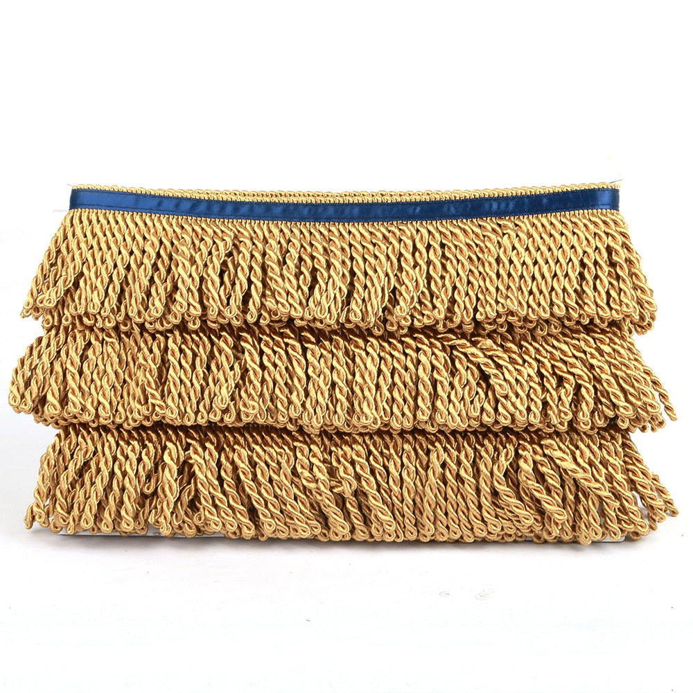5 Yard Bulk Lace Twist Rope Fringe With Border Of Blue Ribbon