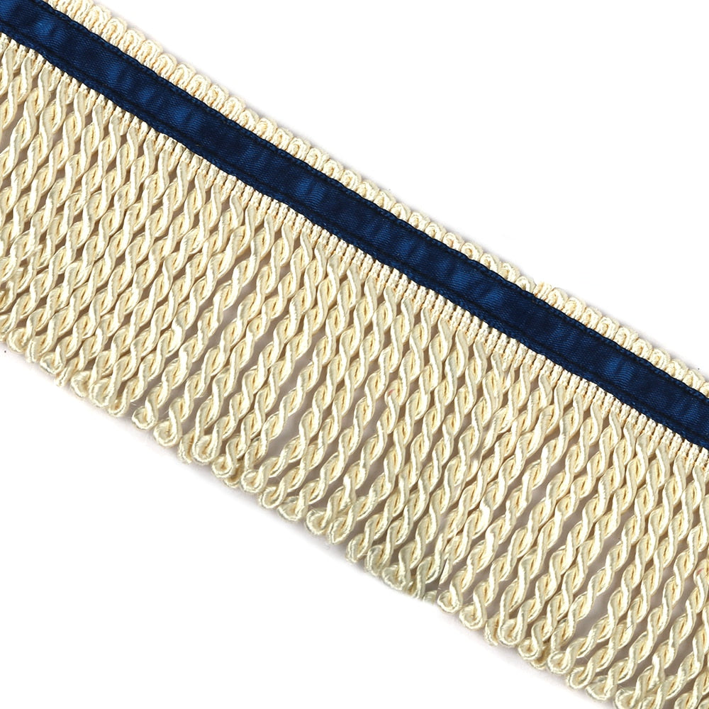 5 Yard Bulk Lace Twist Rope Fringe With Border Of Blue Ribbon
