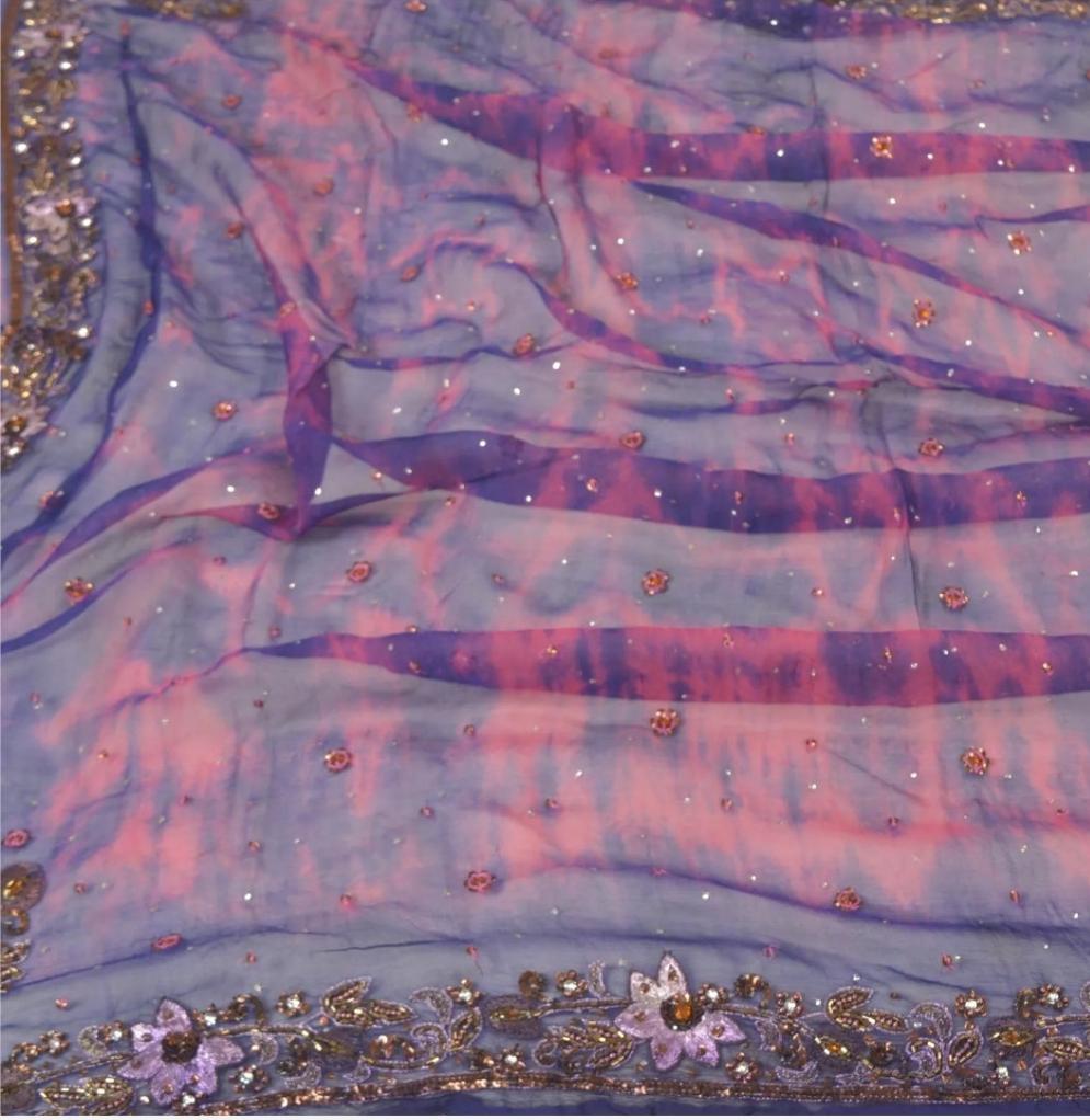 Hand Tied Dye embroided Purple Long 100% Fabric Scarf
