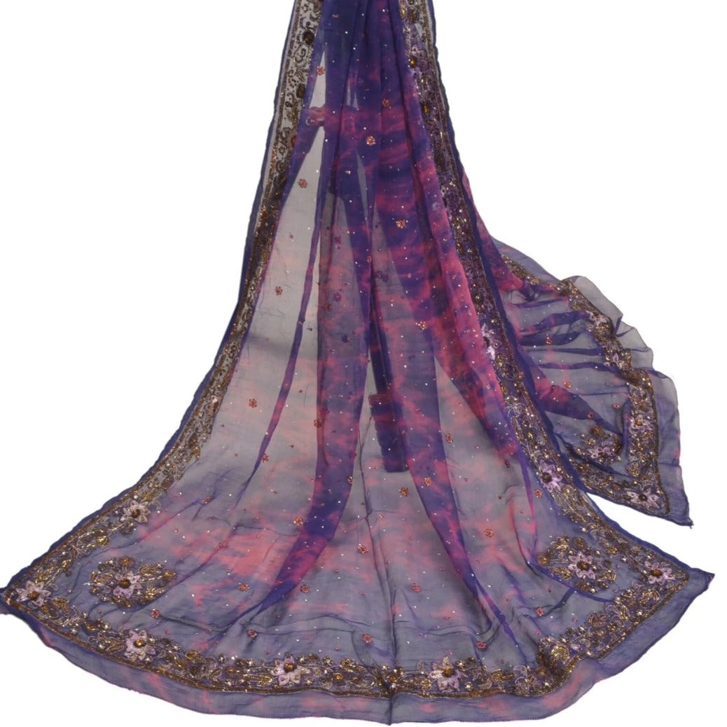 Hand Tied Dye embroided Purple Long 100% Fabric Scarf