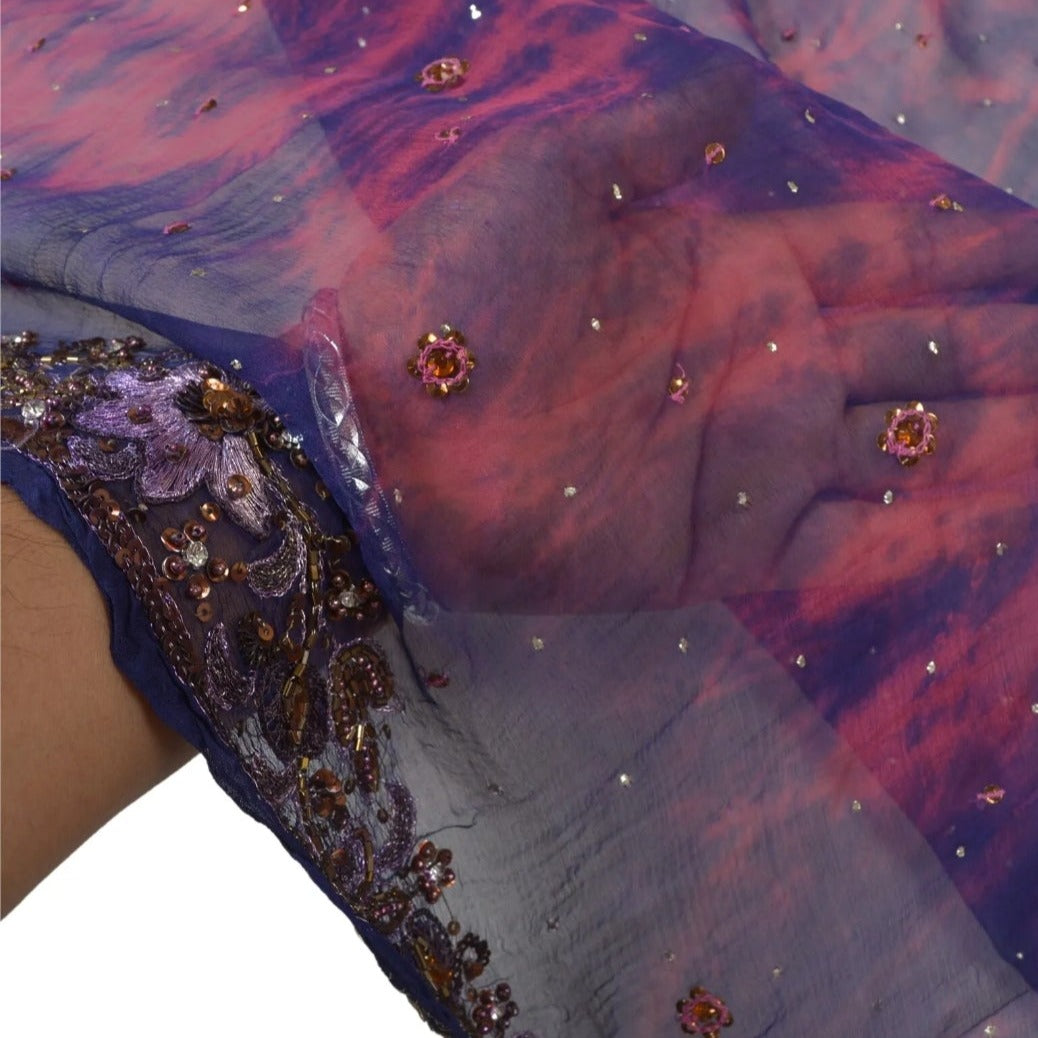 Hand Tied Dye embroided Purple Long 100% Fabric Scarf