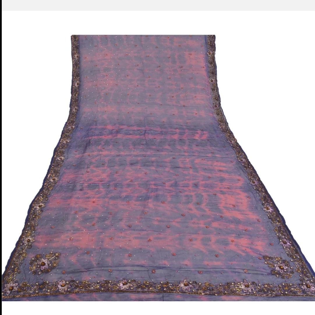 Hand Tied Dye embroided Purple Long 100% Fabric Scarf