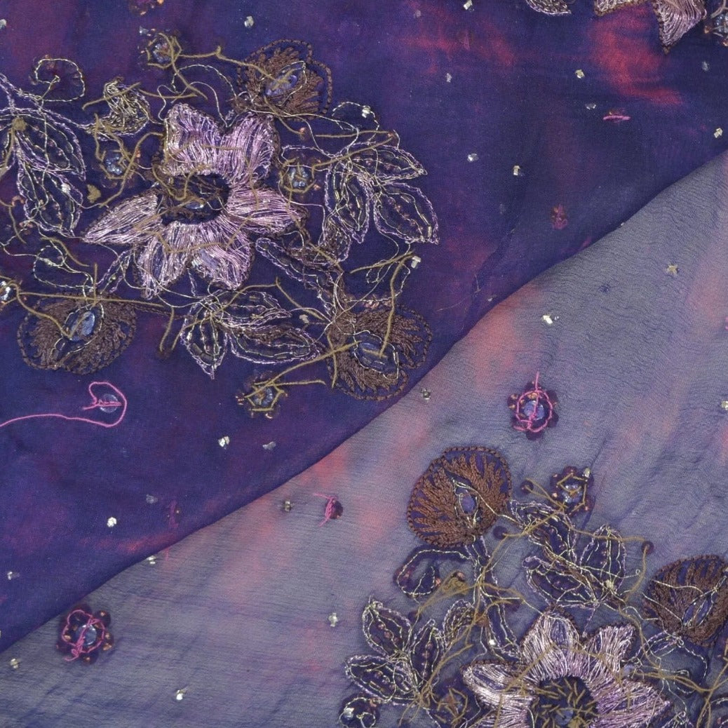 Hand Tied Dye embroided Purple Long 100% Fabric Scarf