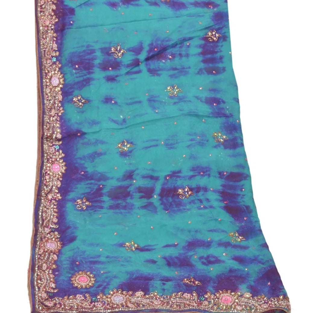 Green and Blue Hand Tie Dye Purple Long 100% Fabric