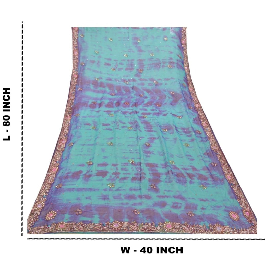 Green and Blue Hand Tie Dye Purple Long 100% Fabric