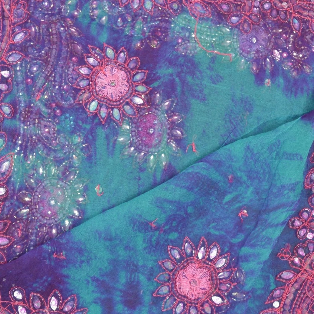Green and Blue Hand Tie Dye Purple Long 100% Fabric