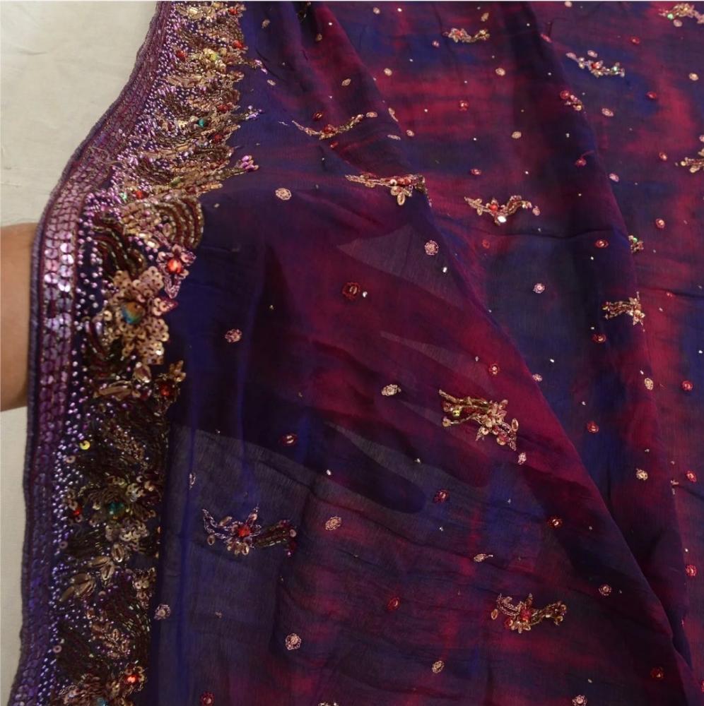 Purple and Gold BeadedTassel100% Fabric Scarf