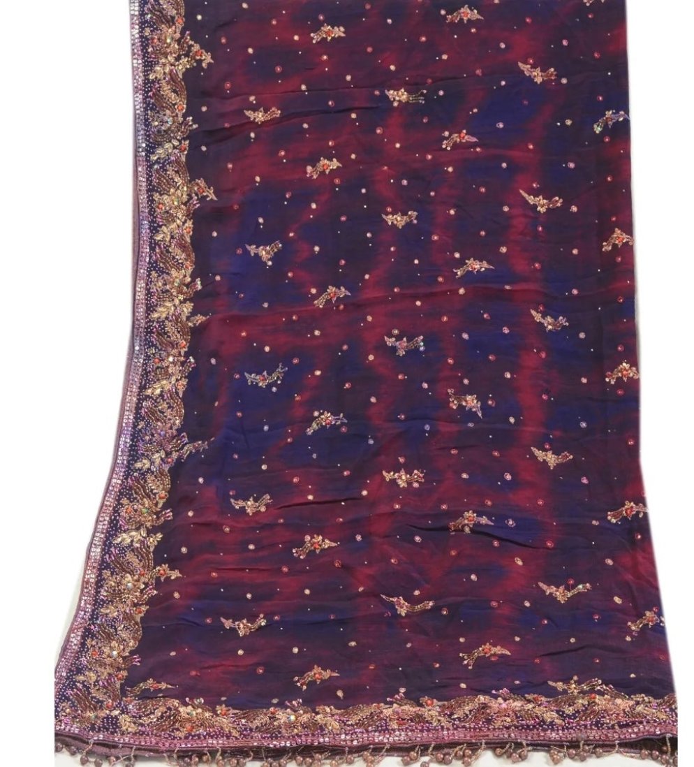 Purple and Gold BeadedTassel100% Fabric Scarf