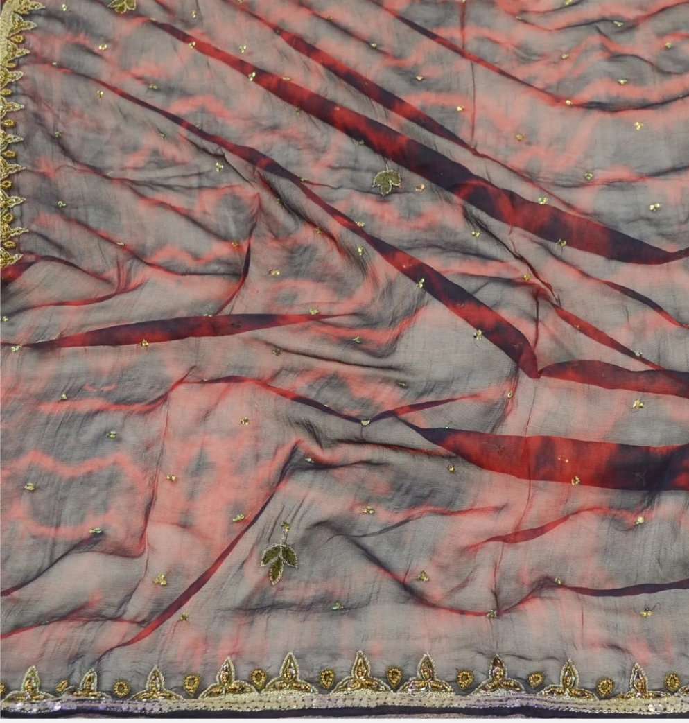 Red and Blue Headwrap Veil Shawl Bride Bridal