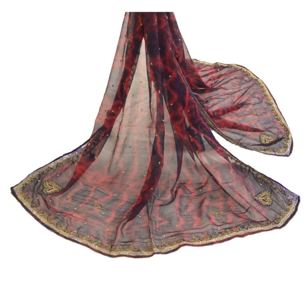 Red and Blue Headwrap Veil Shawl Bride Bridal