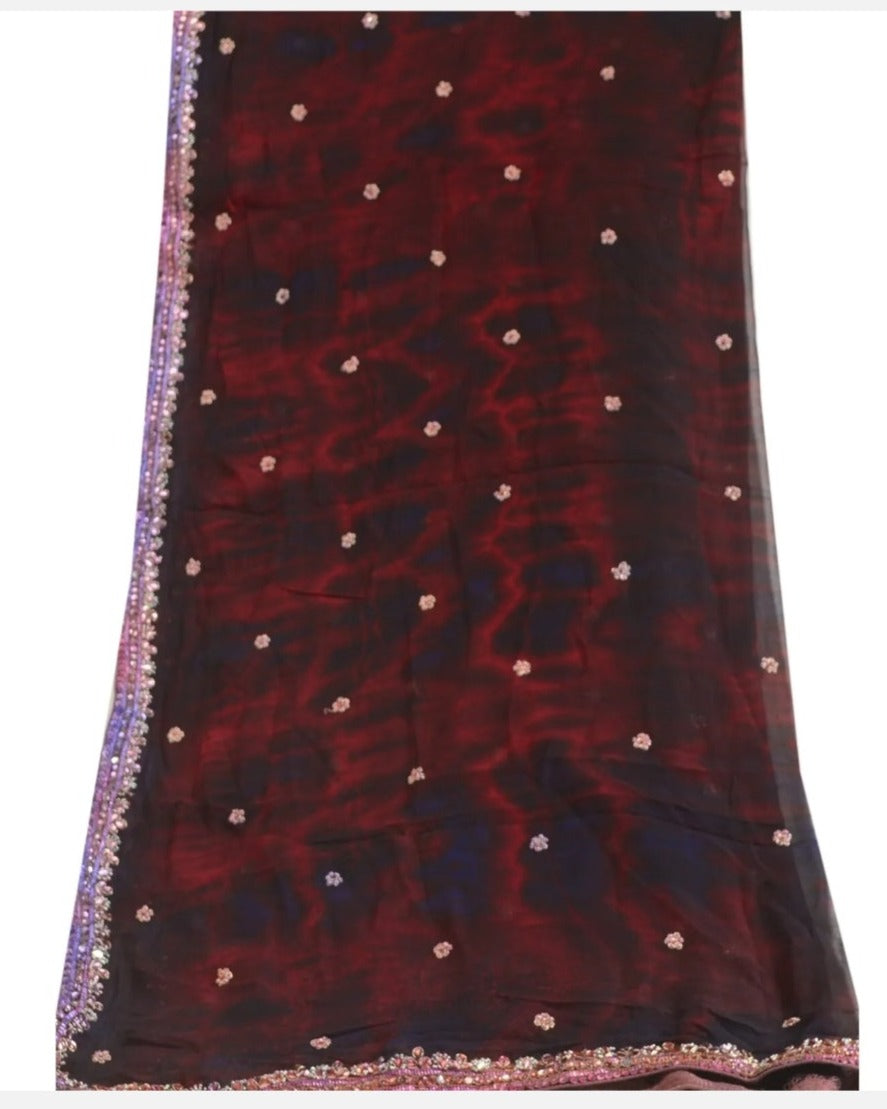 Red tie dye style Headwrap Veil Shawl Bride Bridal