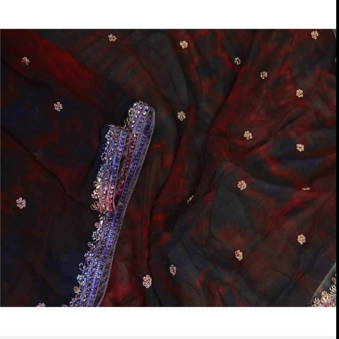 Red tie dye style Headwrap Veil Shawl Bride Bridal