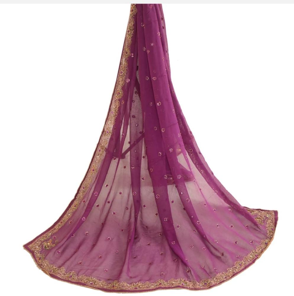 Purple & Gold Headwrap Veil Shawl Bride Bridal