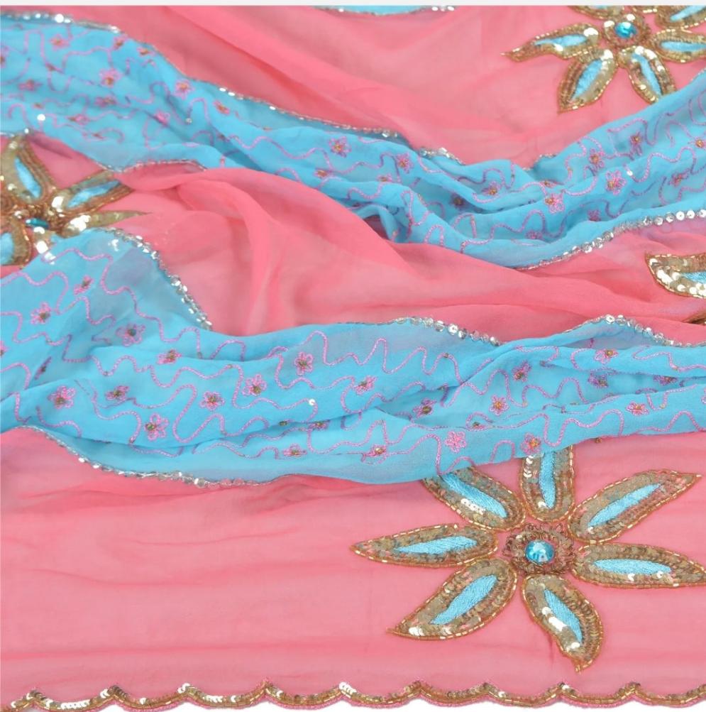 Pink and Blue Headwrap Veil Shawl Bride Bridal