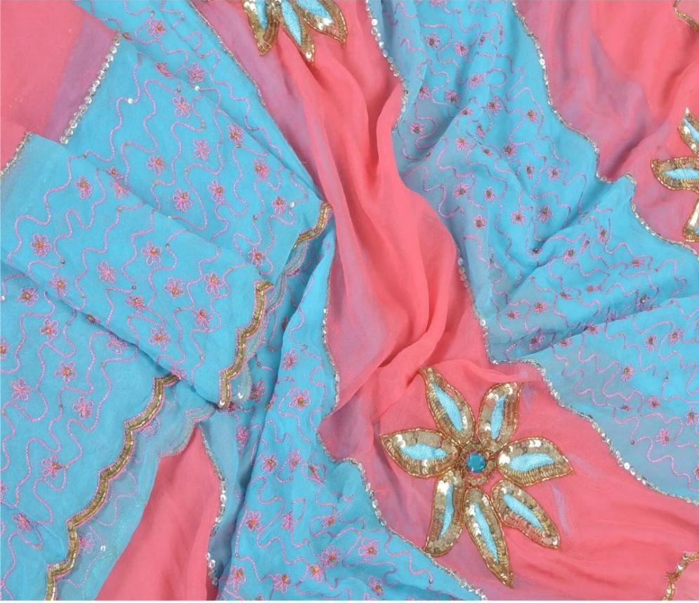 Pink and Blue Headwrap Veil Shawl Bride Bridal