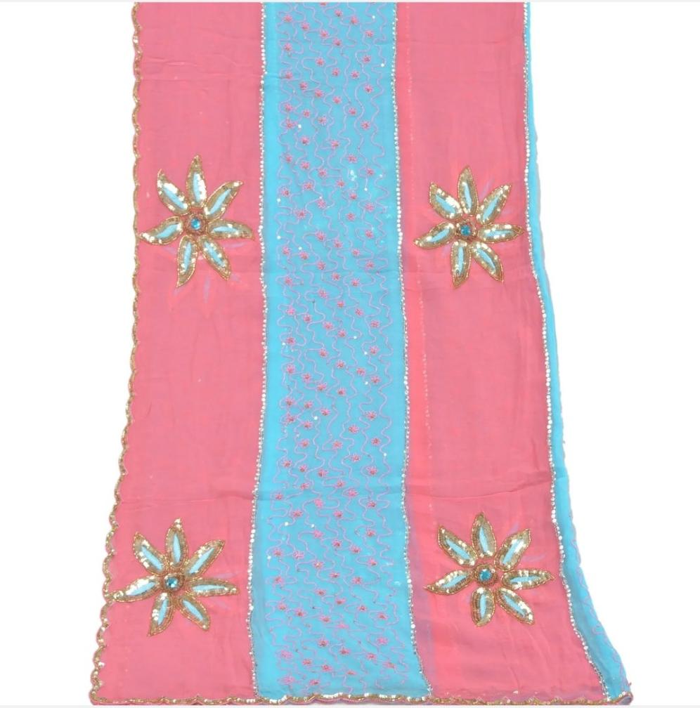 Pink and Blue Headwrap Veil Shawl Bride Bridal