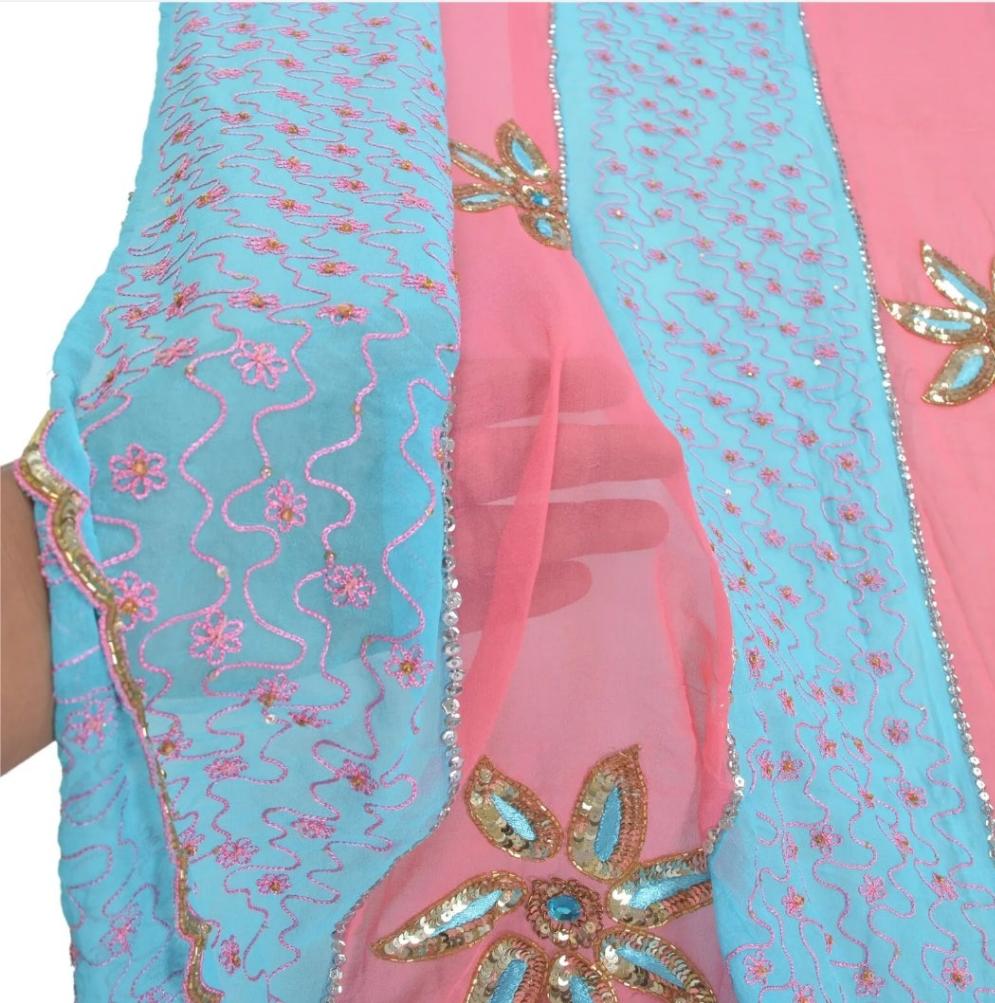 Pink and Blue Headwrap Veil Shawl Bride Bridal