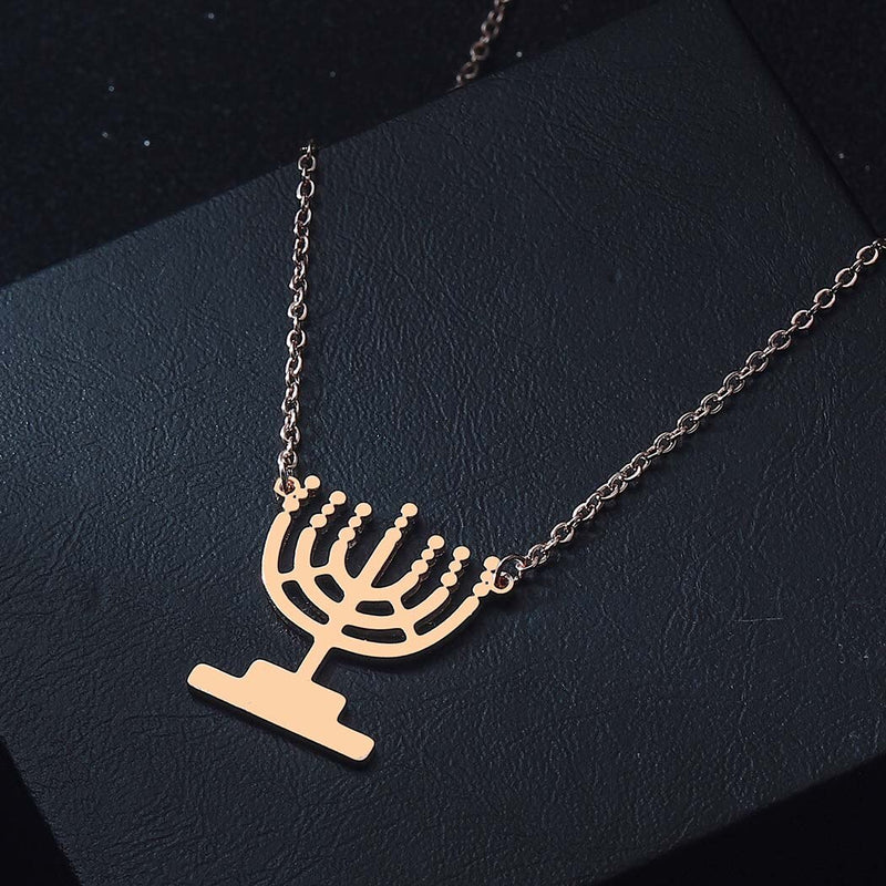 Hanukkah Lamp Candles Pendant Necklace Chanukah Menorah Shaped Stainless Steel Jewelry Candlestick Necklace