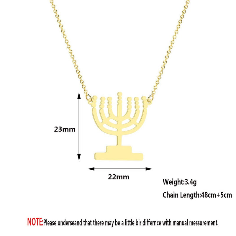 Hanukkah Lamp Candles Pendant Necklace Chanukah Menorah Shaped Stainless Steel Jewelry Candlestick Necklace