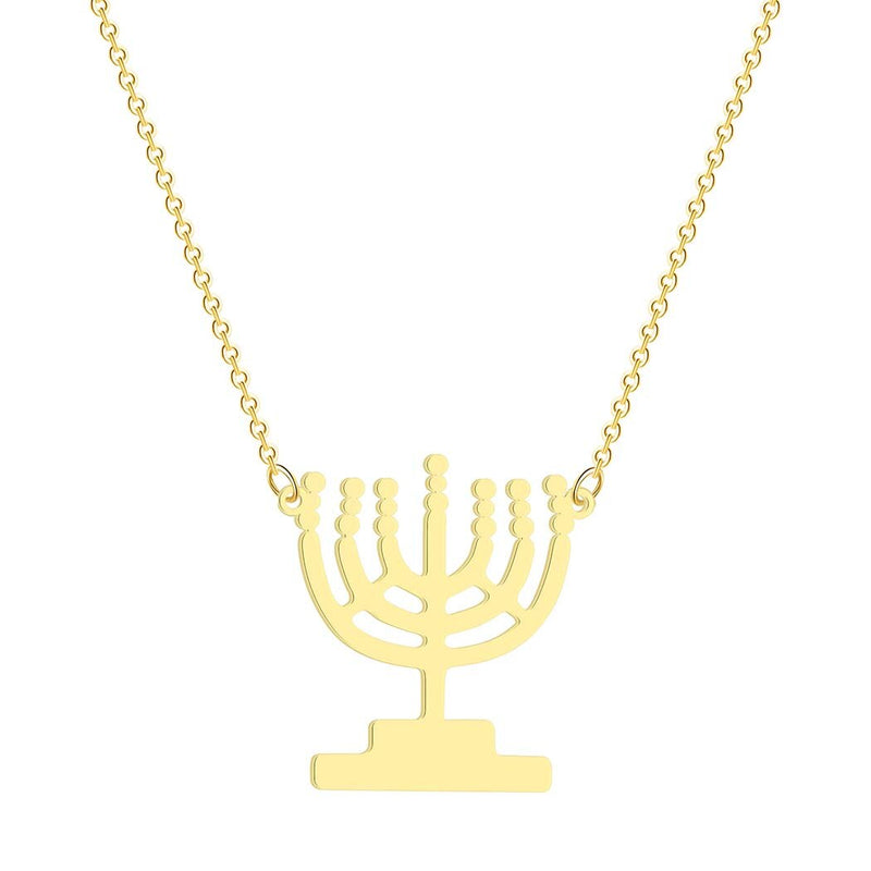 Hanukkah Lamp Candles Pendant Necklace Chanukah Menorah Shaped Stainless Steel Jewelry Candlestick Necklace