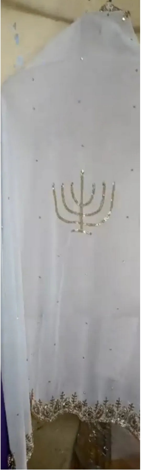 Royalty Israelite Menorah Veil Long Big Shawl Bride HeadWrap 12 tribes