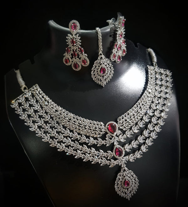 Layer Necklace and Earring  Fore head tika Jewellery set