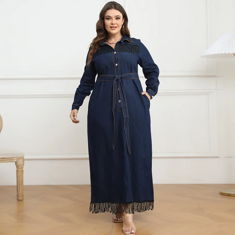 Tassel Fringe Plus Size Denim Style Dress