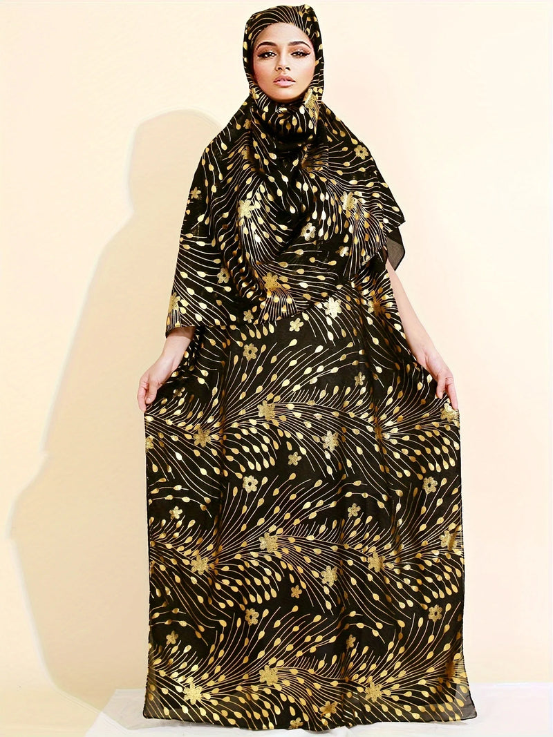 New Summer African Short Sleeve  100% Cotton Dresses With Big Scarf Loose Printing Floral Boubou Maxi Islam Women Abaya Clothes