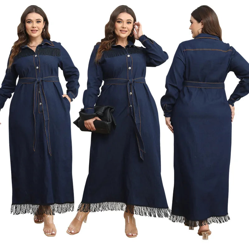 Tassel Fringe Plus Size Denim Style Dress