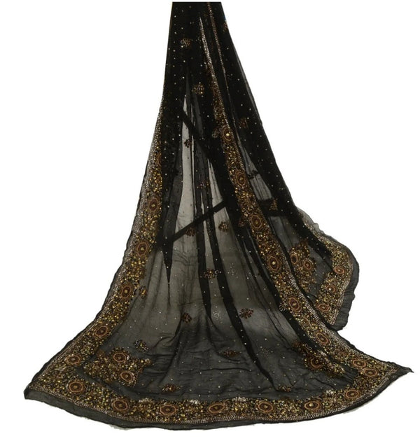 Black Gold Headwrap Veil Shawl Bride Bridal