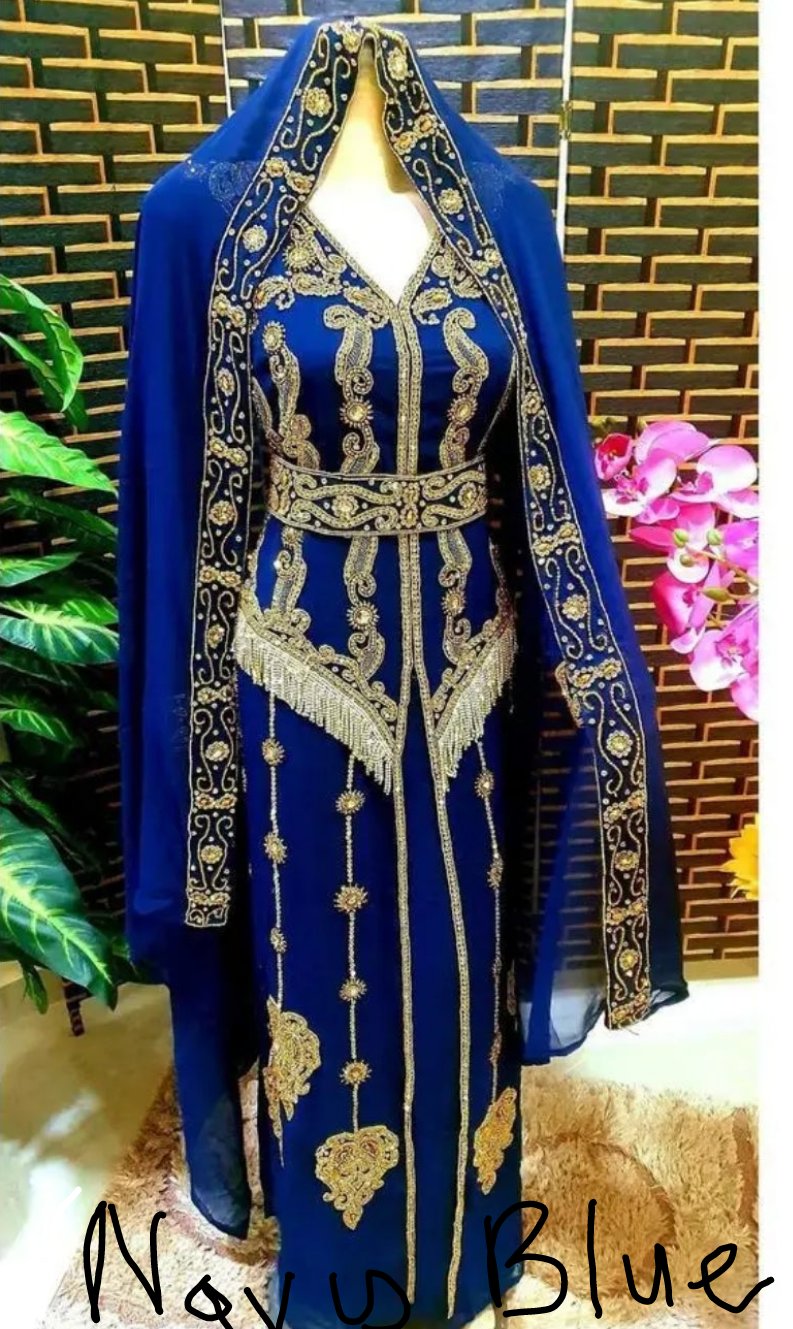 Regal Fringe Gown with decorative headwrap